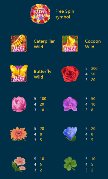 สัญลักษณ์ทั้งหมดภายในเกม Butterfly Blossom